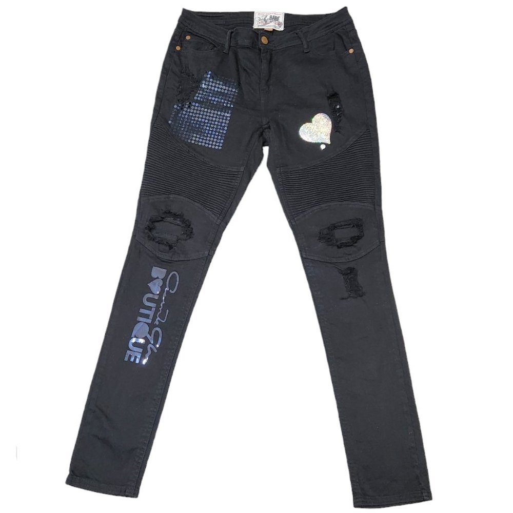 Soho Babe Skinny Distressed Moto Mid Rise Jeans Size 11